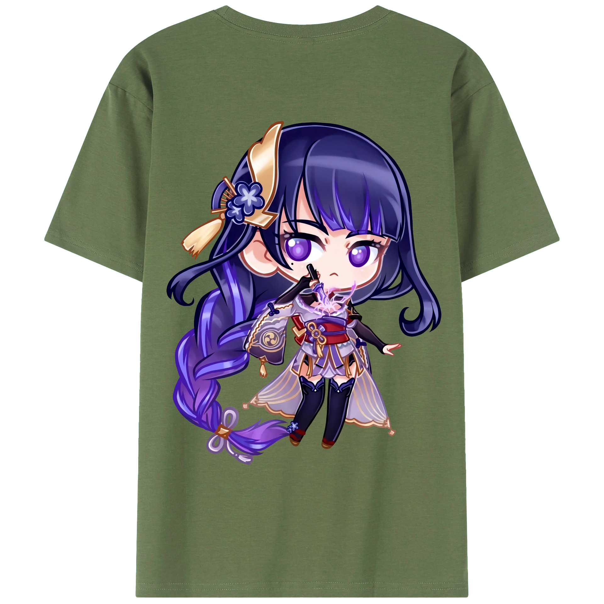 げんし神 雷電将軍 らいでんしょうぐん genshin Raiden Shogun 綿100％ メンズ半袖Tシャツ（バックプリント） 通気性